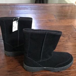 Black suede boots with fur inside. New with tags.